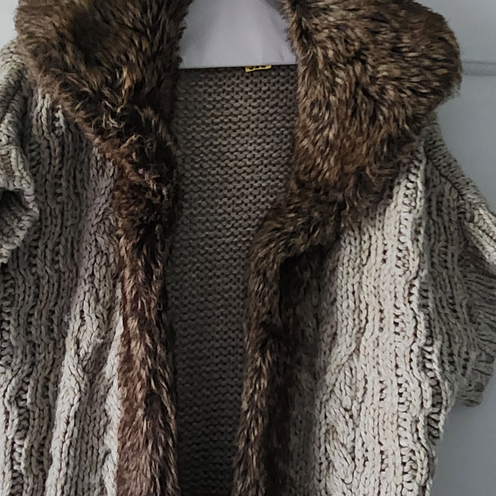 Apt. 9 Knit Sweater with Faux Fur Trim - Brown and Cream